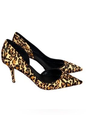 White House Black Market Leopard Print Cow Hide Leather Stiletto Heels Sz 10
